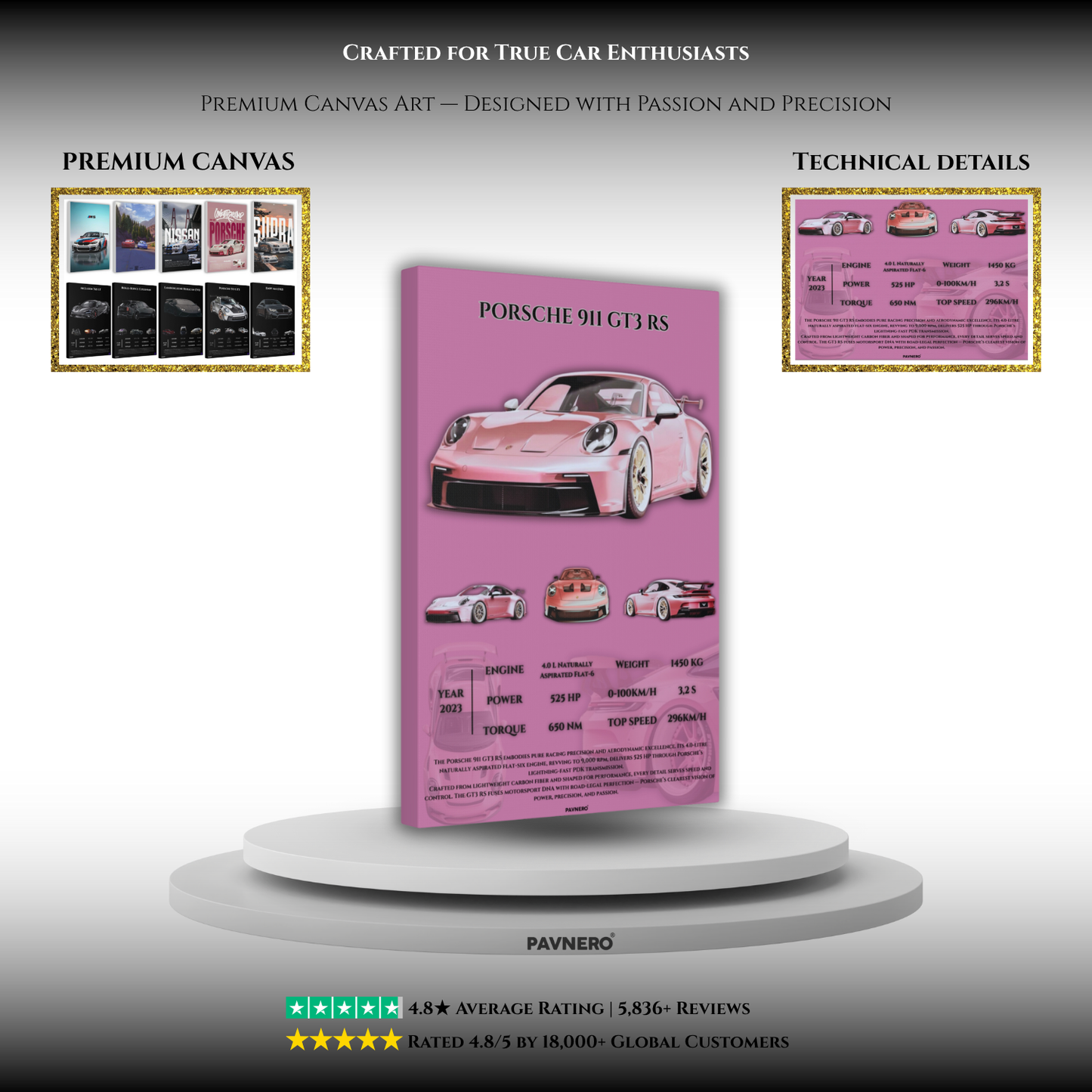 Pavnero® Pink Porsche 911 GT3 RS Matte Canvas