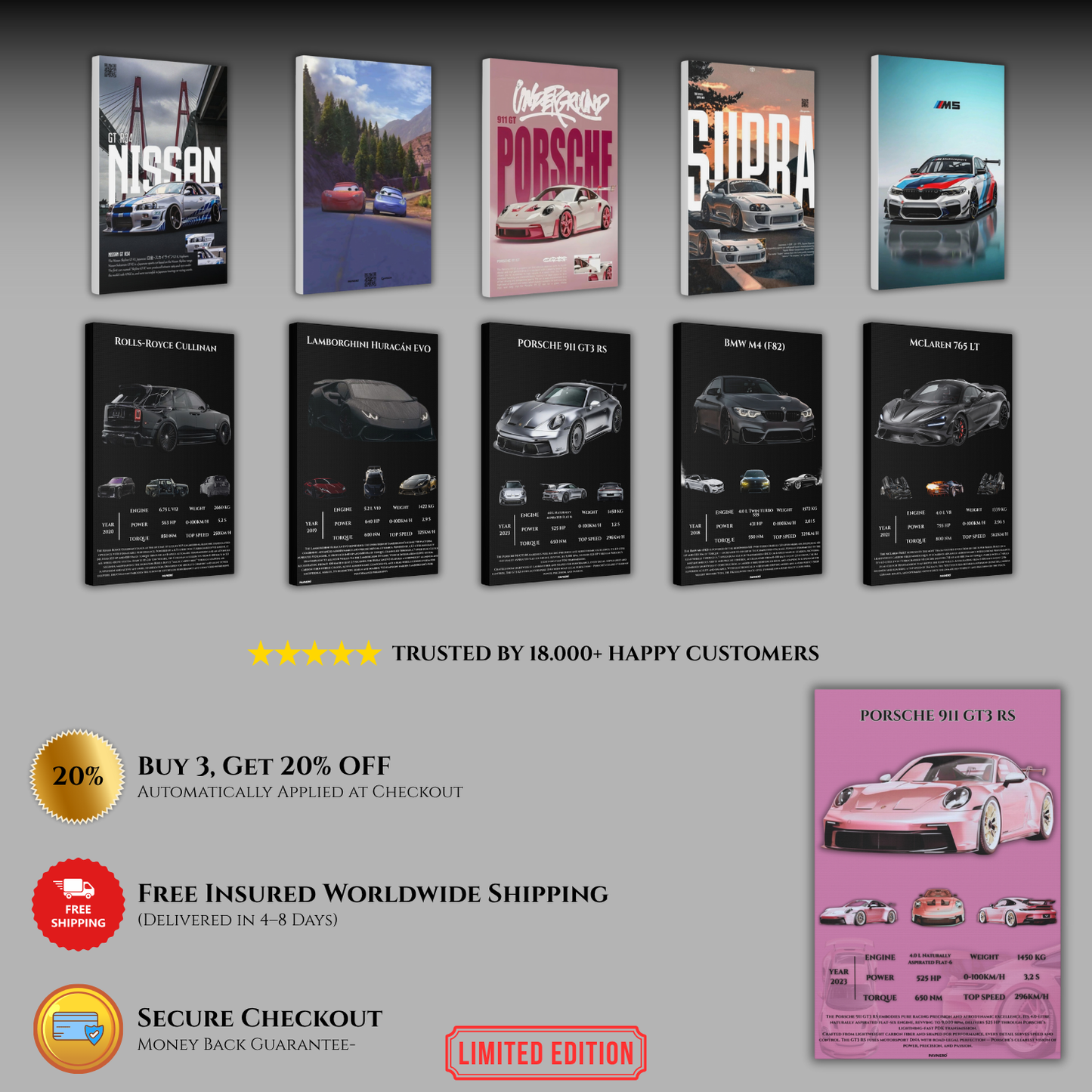 Pavnero® Pink Porsche 911 GT3 RS Matte Canvas